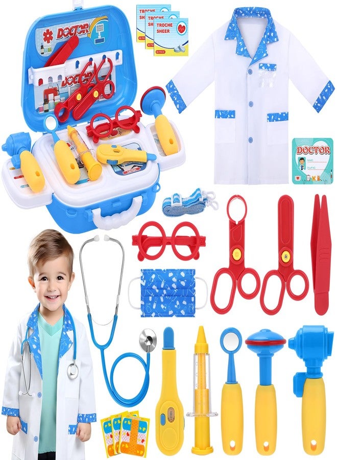 GINMIC Kids Doctor Play Kit, 22 Pieces Pretend Play Doctor Set with Roleplay Doctor Costume and Carry Case for Toddlers and Kids, Medical Dr Kit Toys for Girl Age 3 4 5 6 7 Year Old (Blue-1) - Image 1